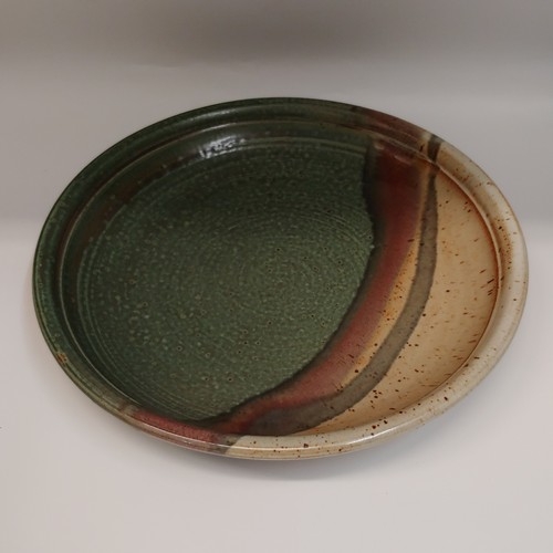 #220725A Bowl, Shallow Salad Green/Tan/Black $32 at Hunter Wolff Gallery